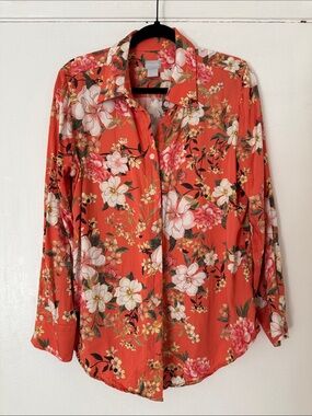 Chico's Coral Floral Button-Up Blouse
